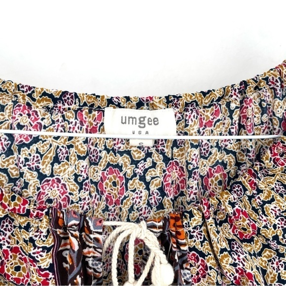 Umgee Boho Peasant Floral Tassel Tie Floral Allover Wide Sleeve Flowy Blouse Top - Picture 6 of 7